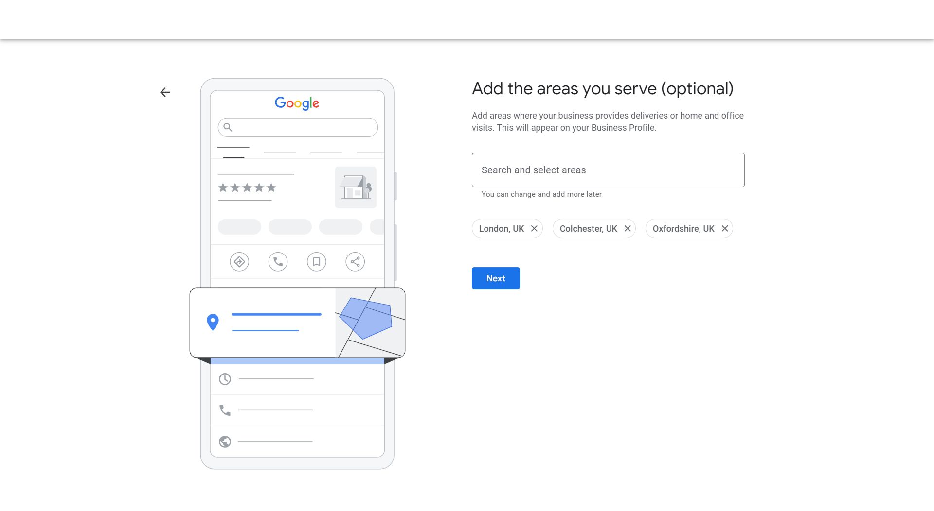 choose the areas you cover for Google My Business Profile