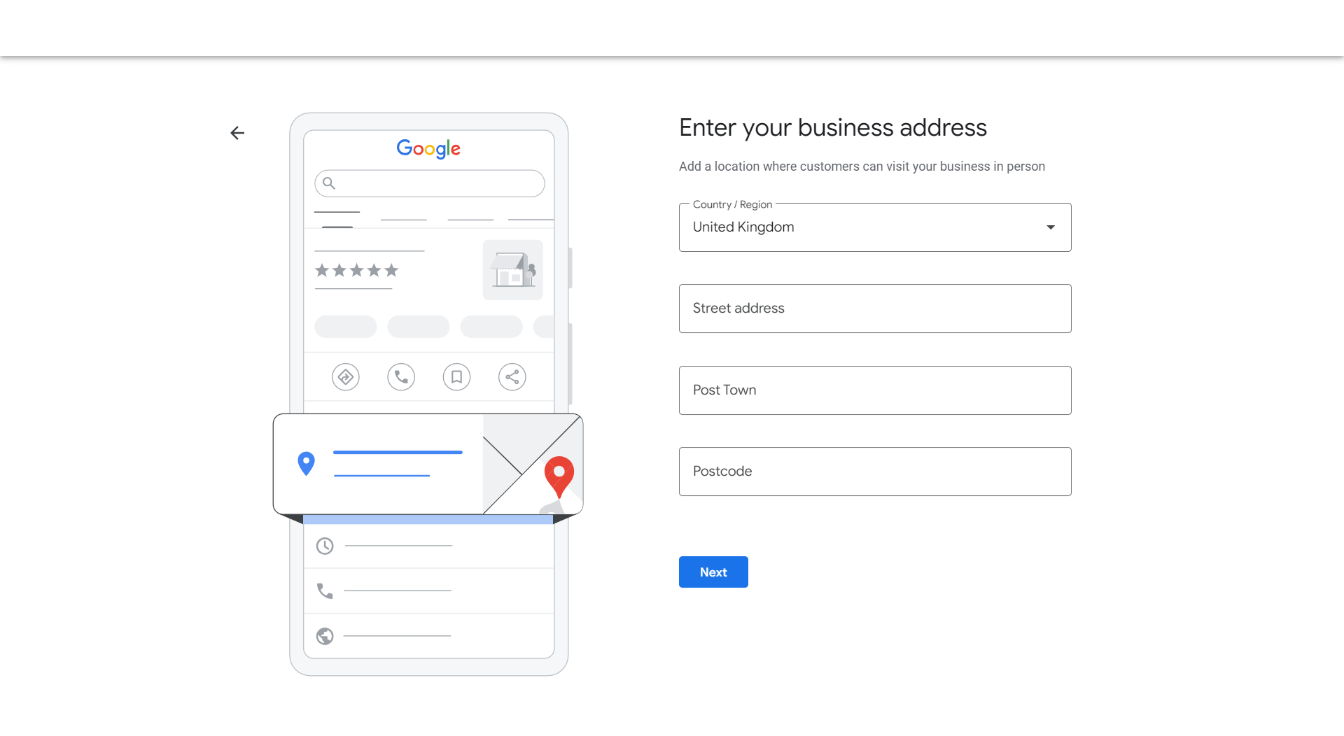 enter location address for google my business profile