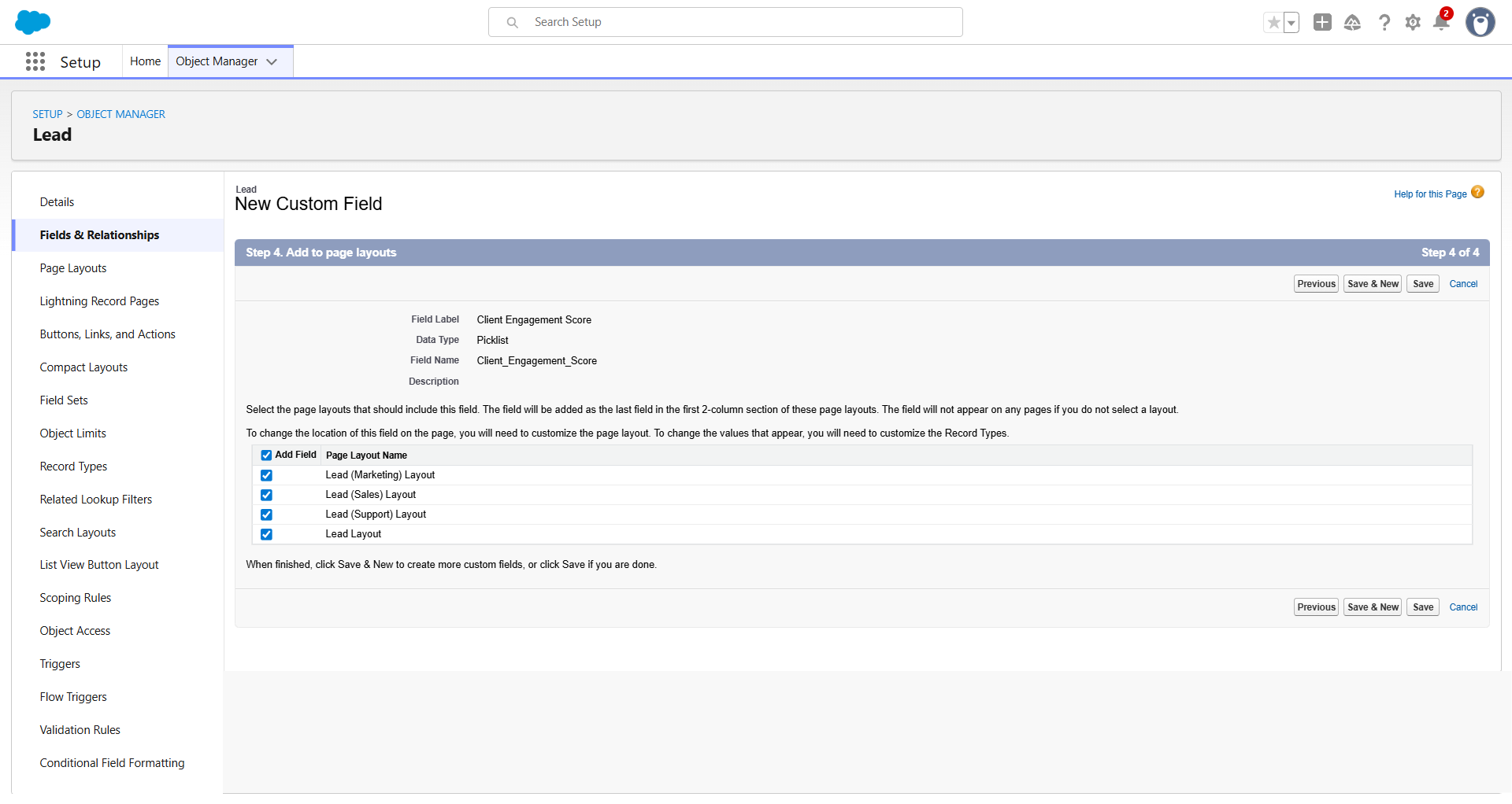 Step 4: Add the Field to Page Layouts