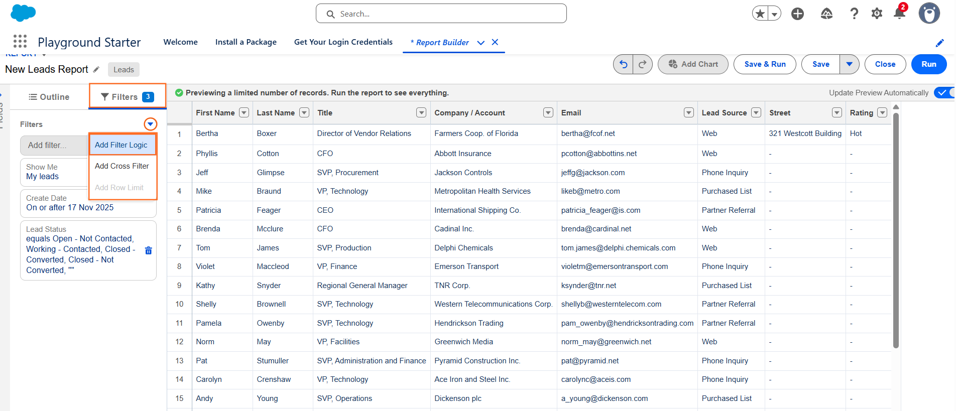 How do I add filters to an existing report? | Salesforce | Step 3