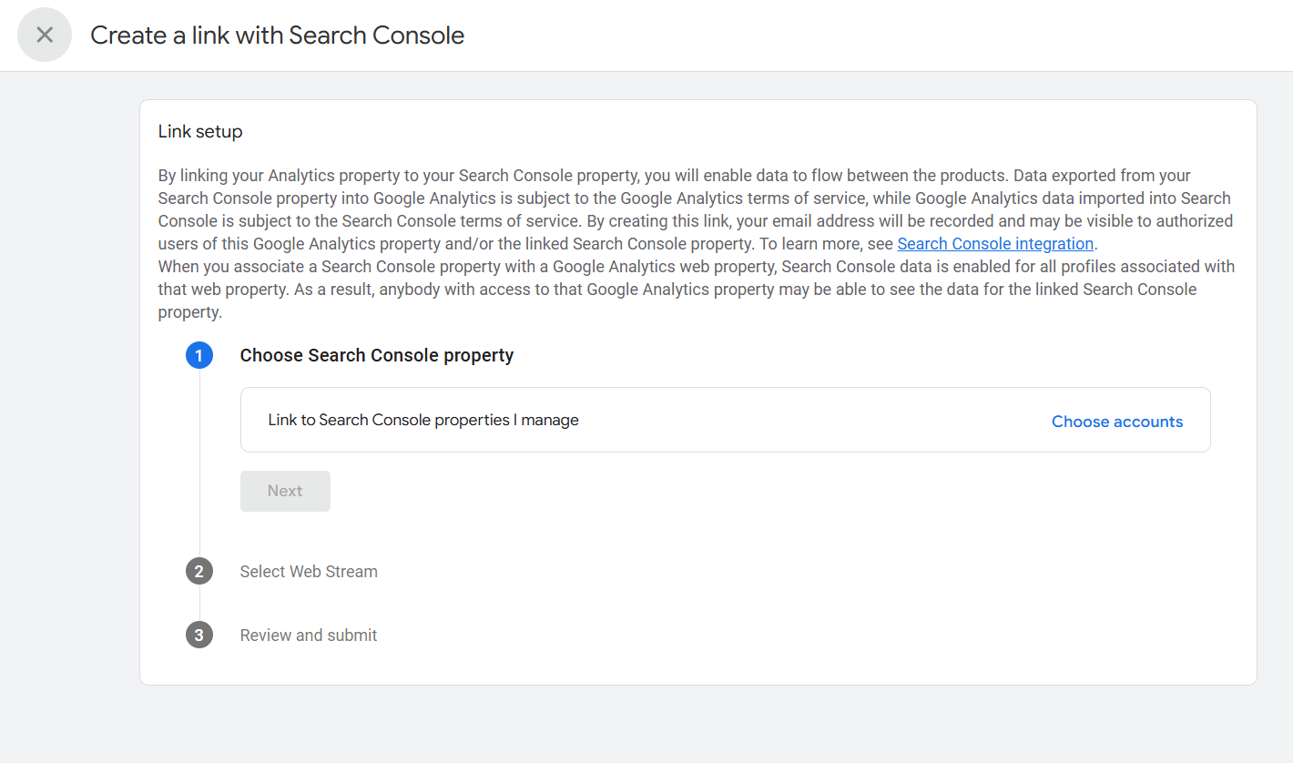 How do I connect GA4 to Google Search Console? Step 1.1