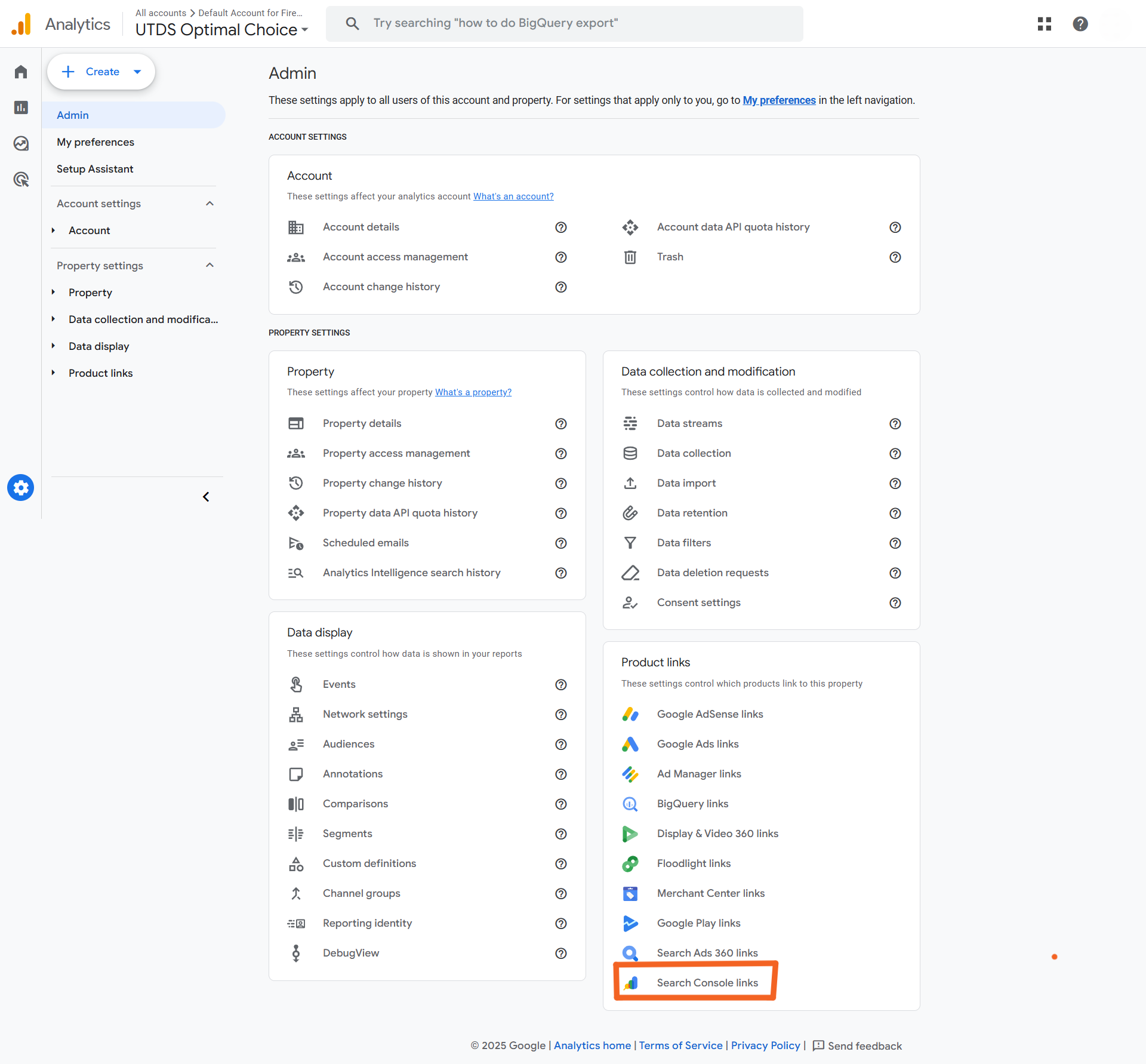 How do I connect GA4 to Google Search Console? Step 1