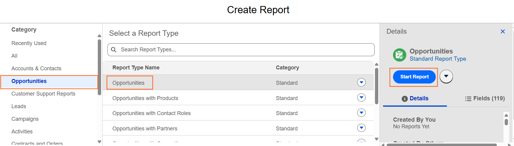 How do I create a funnel report for opportunities? | Salesforce | Step 1