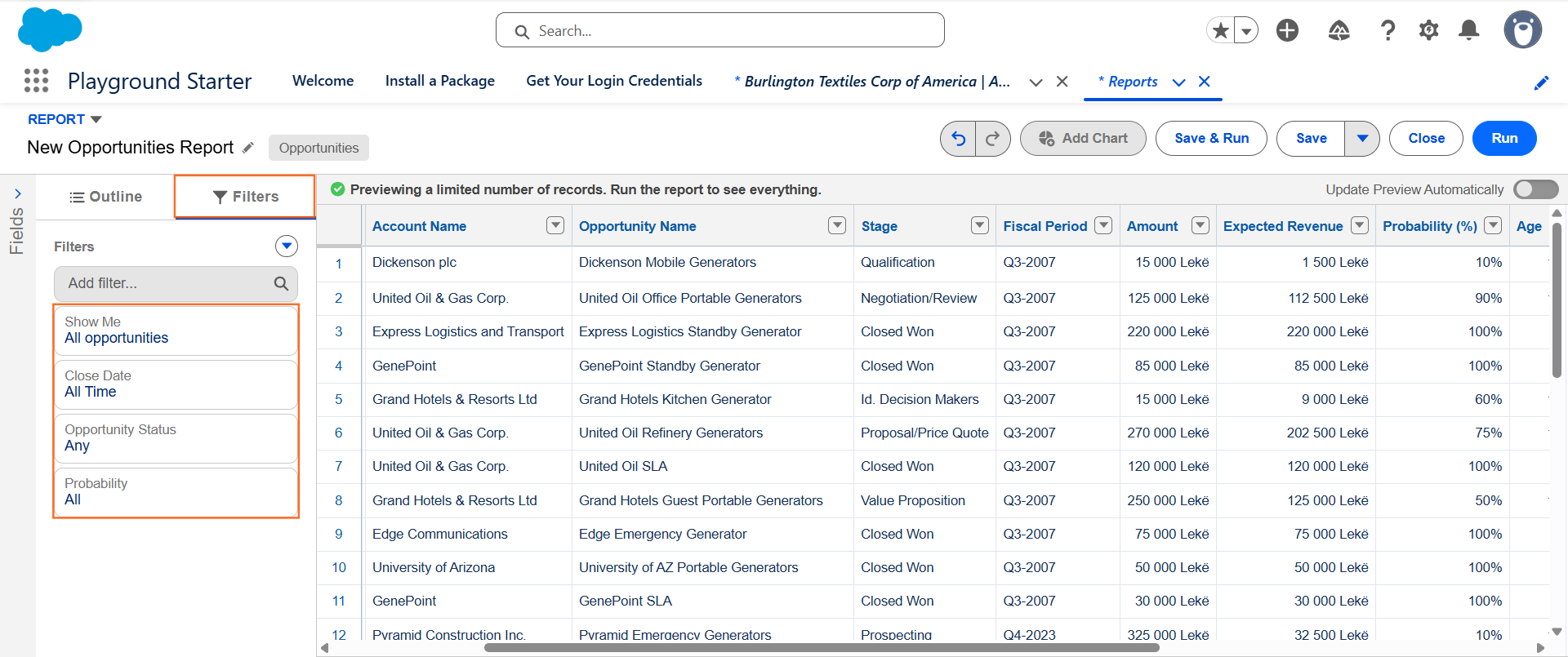 How do I create a funnel report for opportunities? | Salesforce | Step 1.1