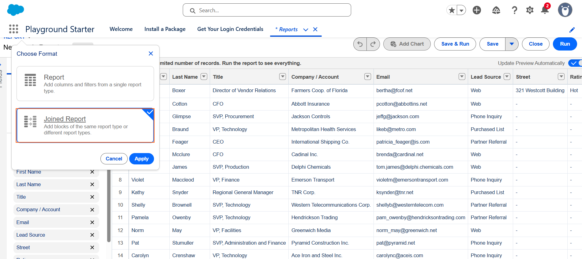 How do I create a joined report? | Salesforce | Step 1
