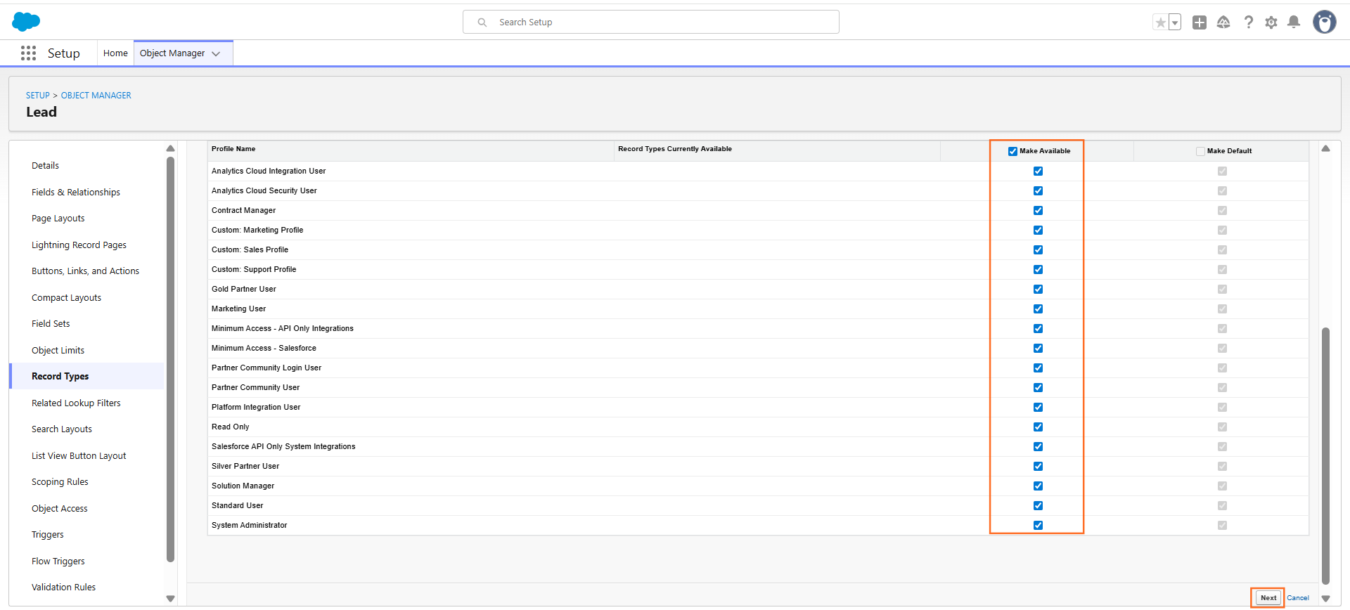 Enable for profiles