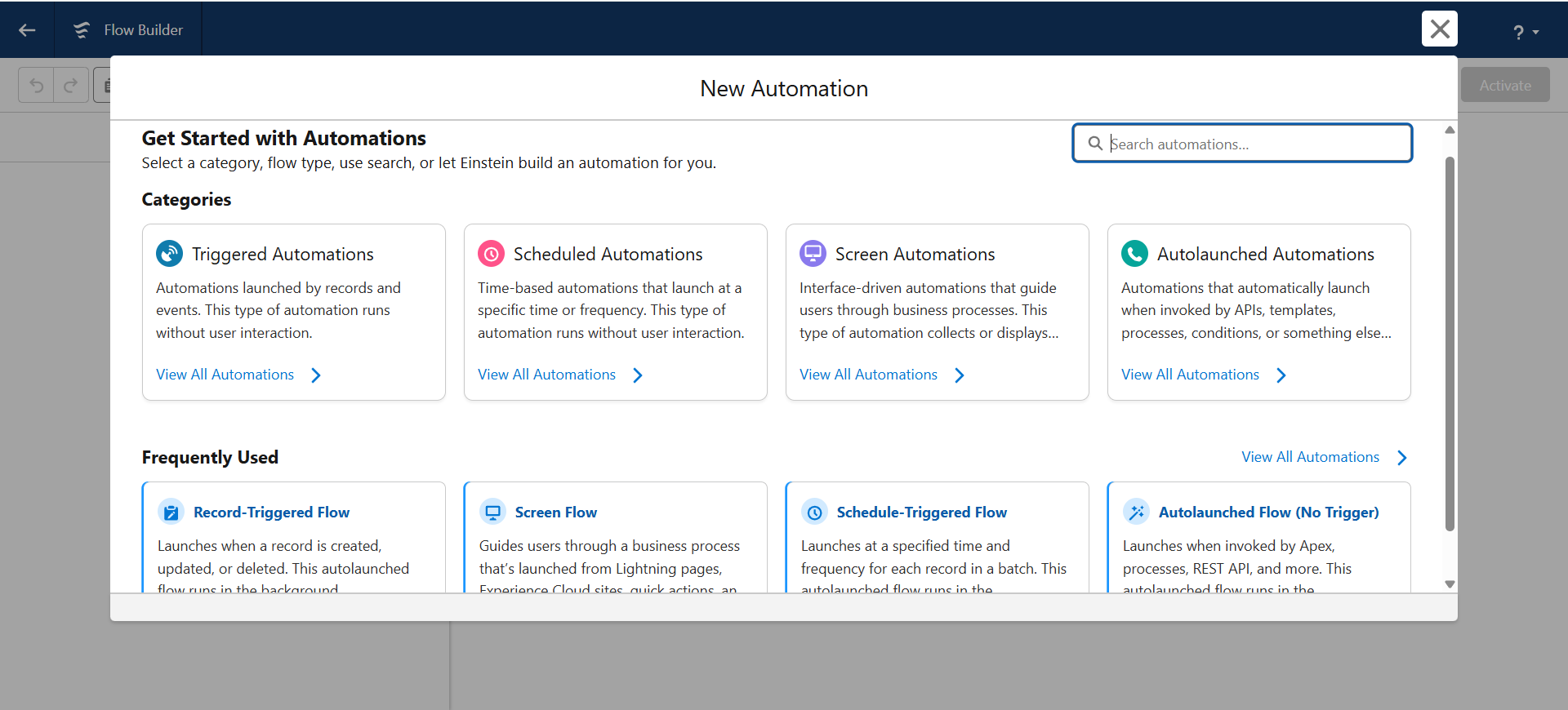 How do I create an automation rule in Flow Builder? | Salesforce | Step 1.1