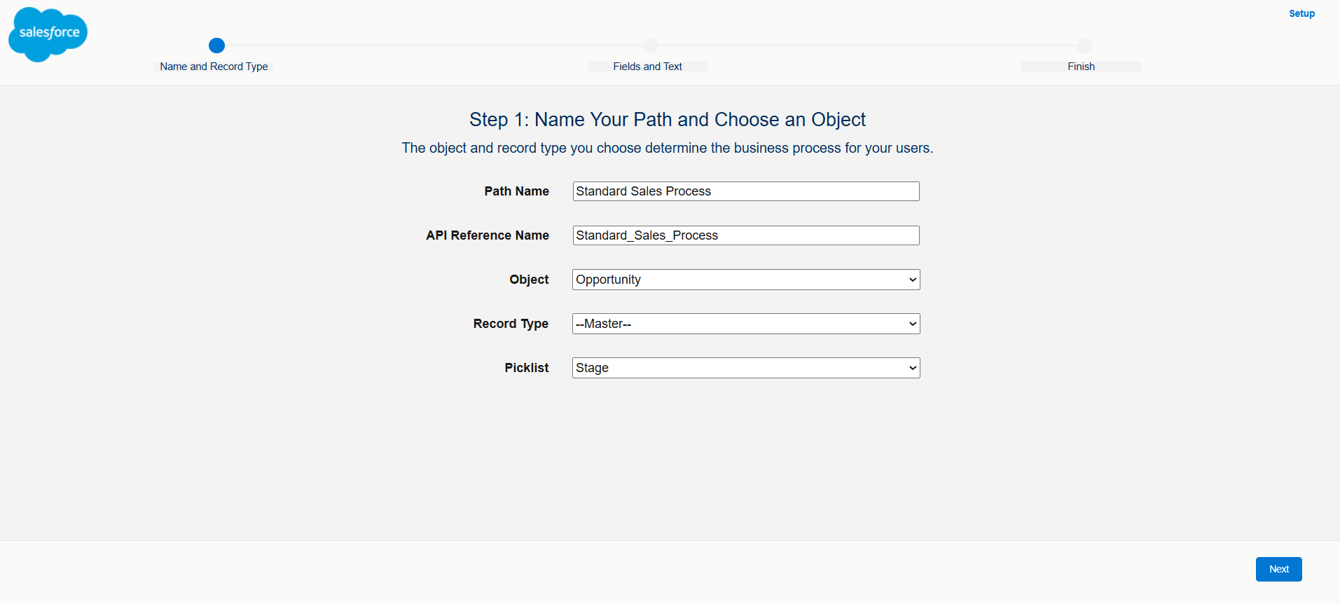 How do I create an opportunity stage path? | Salesforce | Step 2