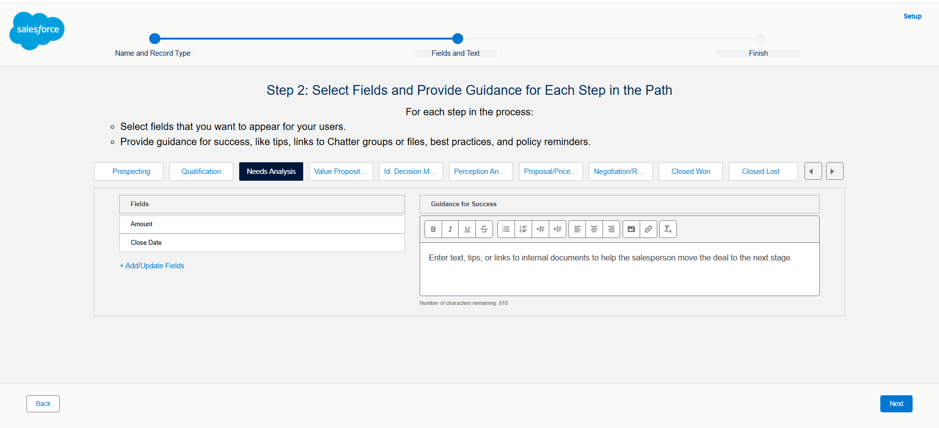 How do I create an opportunity stage path? | Salesforce | Step 3