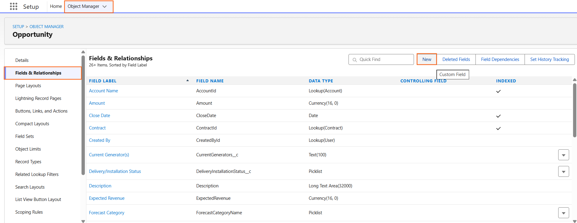 How do I create custom opportunity fields? | Salesforce | Step 1