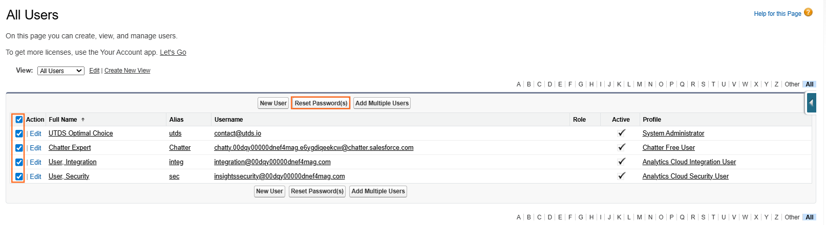 How do I reset a user password? | Salesforce | Step 2