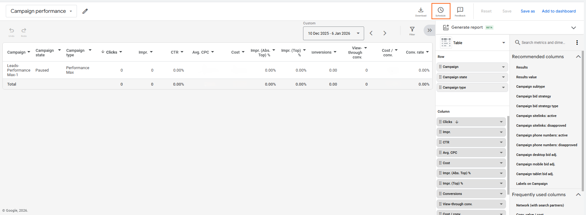 How do I schedule automated performance reports? Step 1