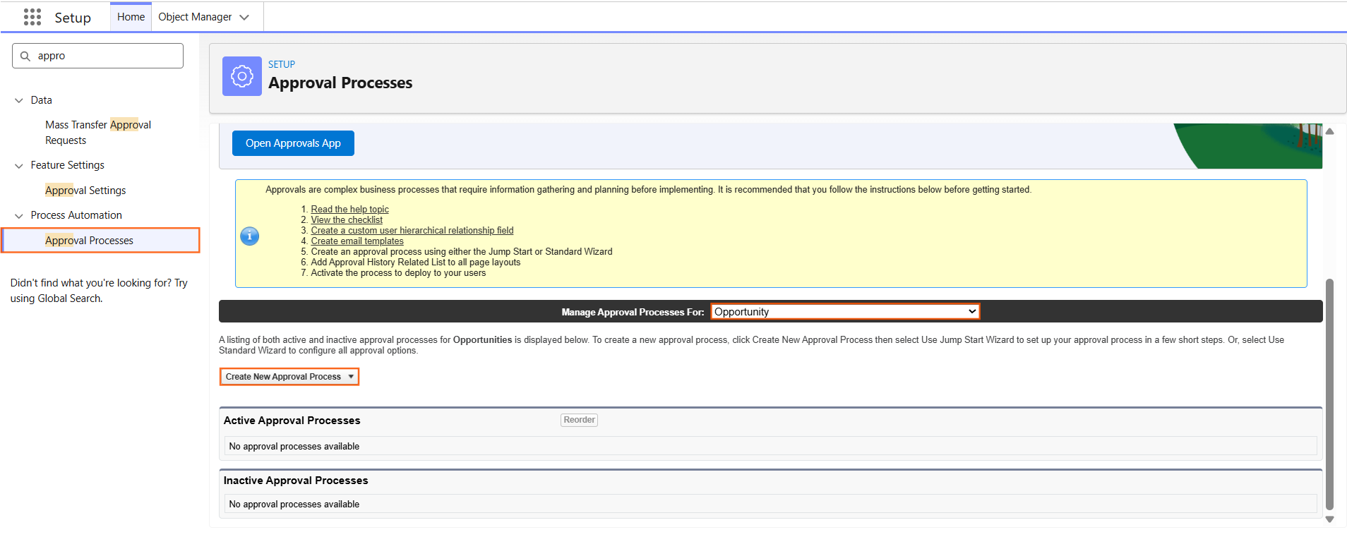 How do I set up an approval process | Salesforce | Step 1