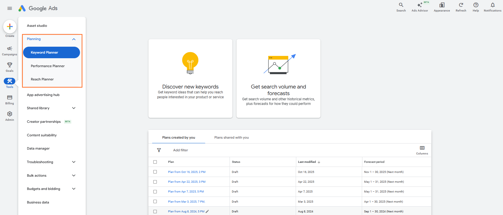 How do I use Google Keyword Planner for free?